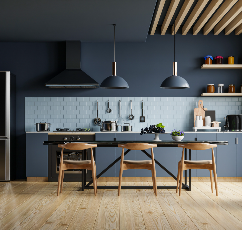 modern-style-kitchen-interior-design-with-dark-blue-wall-3d-rendering